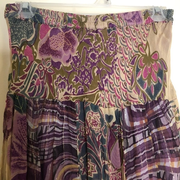 Vintage Anii by Natural Patterned Metallic Bohemian Midi Skirt Small - Picture 4 of 6